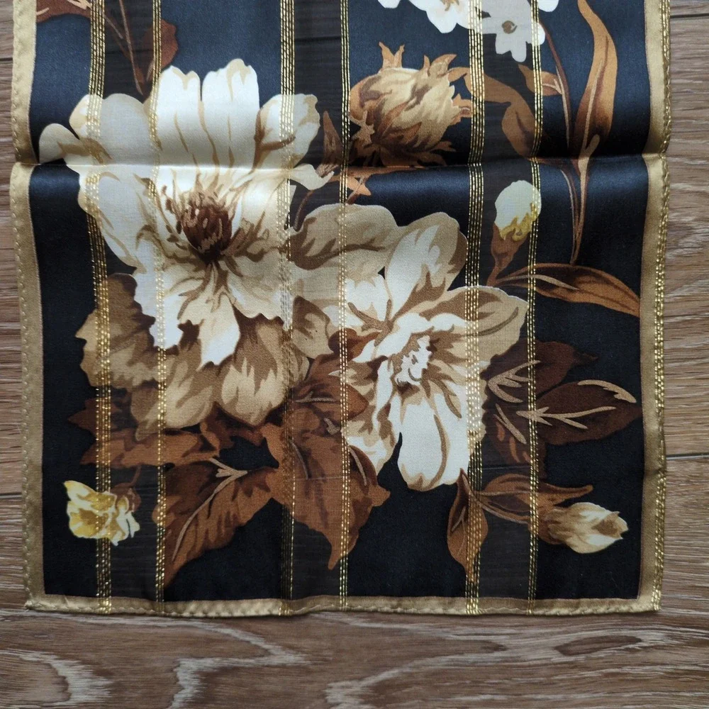 Jones New York Silk Floral Oblong Scarf - Black, Tan,‎ Gold Moody